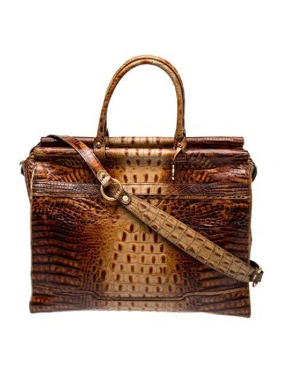 Pre-owned Brahmin Embossed Leather Top Handle Bag In Brown