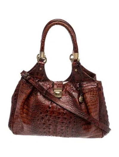 Pre-owned Brahmin Embossed Leather Top Handle Bag In Burgundy