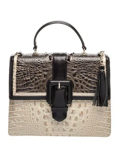 Pre-owned Brahmin Embossed Leather Top Handle Bag In Neutral