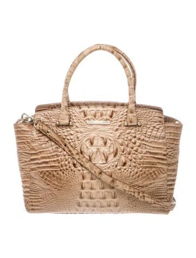 Pre-owned Brahmin Embossed Leather Top Handle Bag In Neutrals