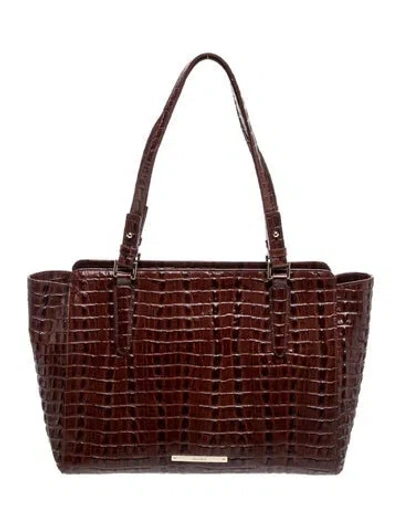 Pre-owned Brahmin Embossed Leather Tote In Burgundy