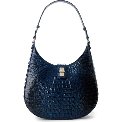 Brahmin Fallon Croc Embossed Leather Shoulder Bag In Gray