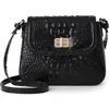 Brahmin Gianna Croc Embossed Leather Crossbody Bag In Black