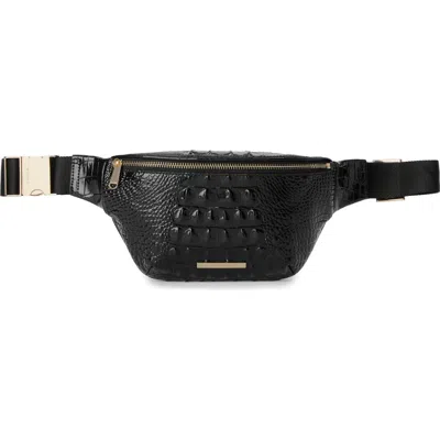 Brahmin Hollis Croc Embossed Leather Sling Bag In Black