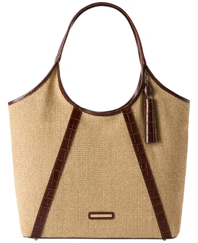 Brahmin Iona Raffia Extra Large Leather Tote Bag In Brown