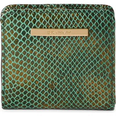 Brahmin Jane Snakeskin Embossed Leather Bifold Wallet In Dark Green