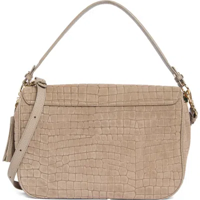 Brahmin Jolene Croc Embossed Leather Shoulder Bag In Warm Gray Bedrock