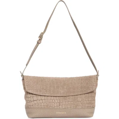 Brahmin Kalina Croc Embossed Leather Shoulder Bag In Warm Gray Bedrock