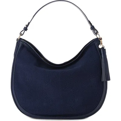 Brahmin Kathleen Snake Embossed Leather Shoulder Bag In Navy Belcanto