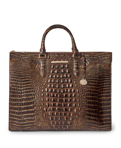Brahmin Large Leather Business Tote In Chocolate