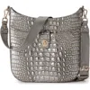 Brahmin Leia Croc Embossed Leather Crossbody Bag In Gray