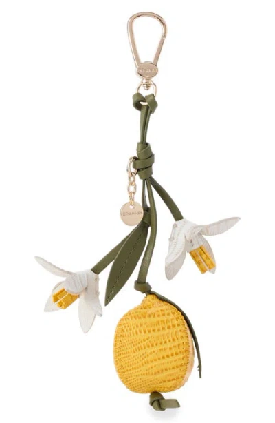Brahmin Lemon Leather Bag Charm In Gold