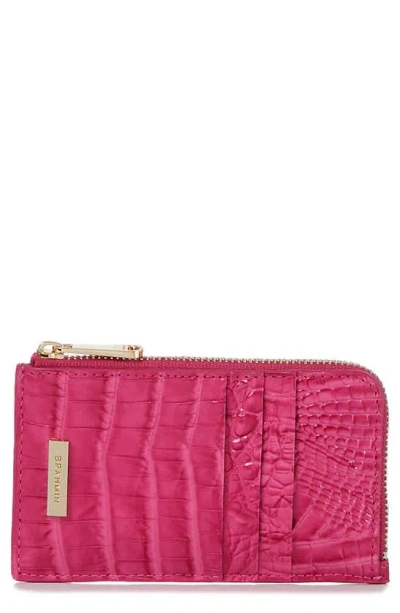 Brahmin Lennon Croc Embossed Leather Card Case In Pink