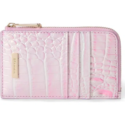 Brahmin Lennon Croc Embossed Leather Card Case In Rose Water