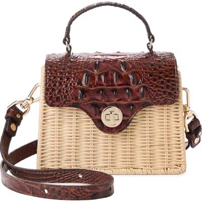 Brahmin Liliana Croc Embossed Leather & Wicker Top Handle Bag In Brown