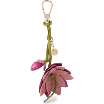 Brahmin Lotus Leather Bag Charm In Pink
