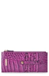 Brahmin Melbourne Croc Embossed Leather Card Wallet In Purple