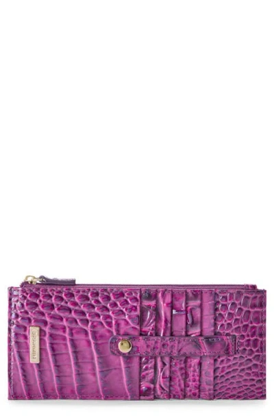 Brahmin Melbourne Croc Embossed Leather Card Wallet In Purple