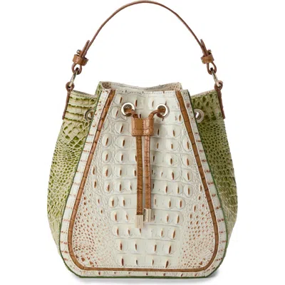 Brahmin Melinda Colorblocked Croc Embossed Leather Bucket Bag In Green