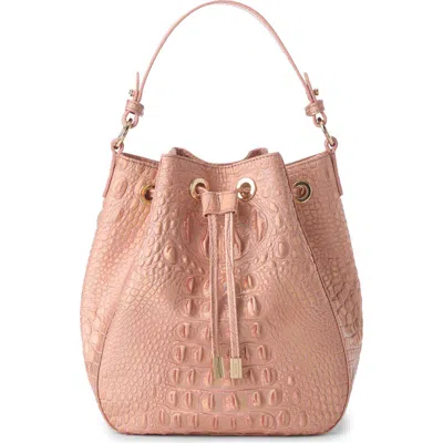 Brahmin Melinda Croc Embossed Leather Bucket Bag In Rose Gold