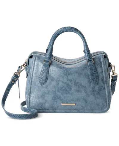 Brahmin Micaela Bellbottom Blue Zostera Small Leather Satchel In Gold