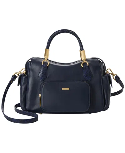 Brahmin Micaela Rolled Handles Medium Leather Satchel Bag In Blue