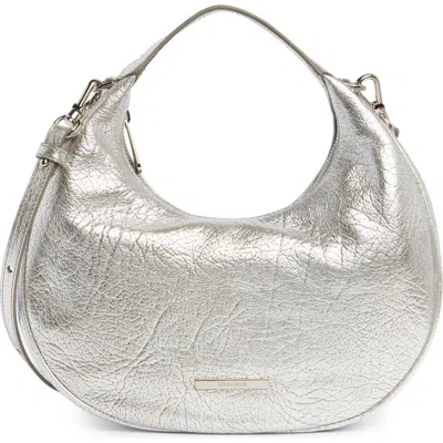 Brahmin Mindy Leather Crescent Shoulder Bag In Silver Duchess