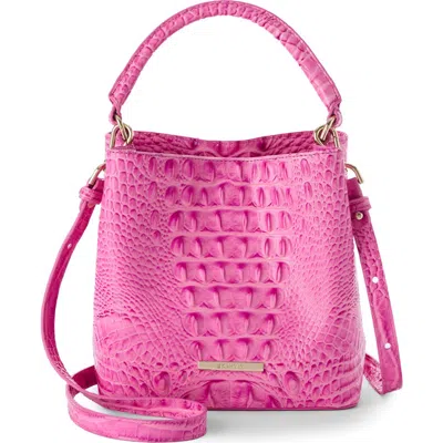 Brahmin Mini Amelia Croc Embossed Leather Top Handle Bucket Bag In Pink