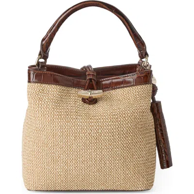 Brahmin Mini Amelia Embossed Leather Top Handle Bucket Bag In Brown