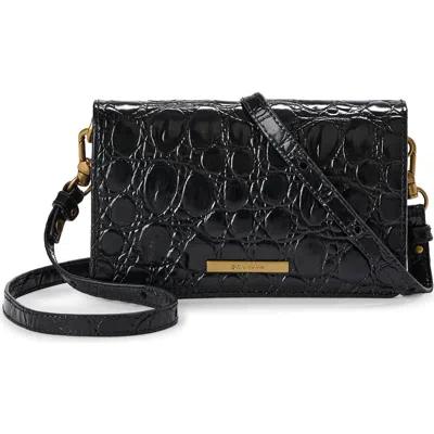 Brahmin Minuette Croc Embossed Leather Crossbody Bag In Black