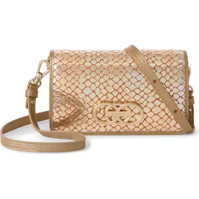 Brahmin Minuette Croc Embossed Leather Crossbody Bag In Gold
