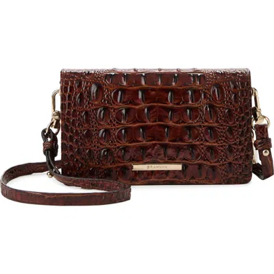 Brahmin Minuette Croc Embossed Leather Crossbody Bag In Pecan