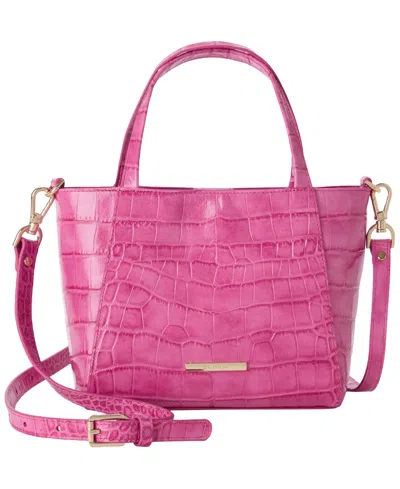 Brahmin Mona Alba Small Leather Crossbody Tote Handbag In Purple