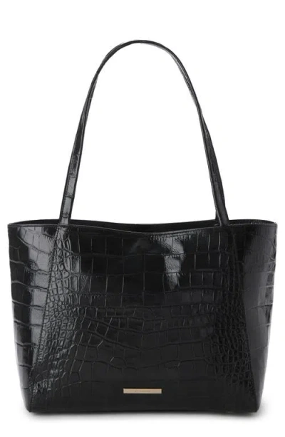 Brahmin Mona Croc Embossed Leather Tote In Black