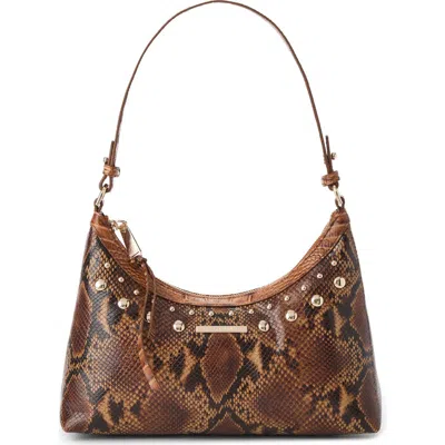 Brahmin Olivia Snakeskin Embossed Leather Shoulder Bag In Brown
