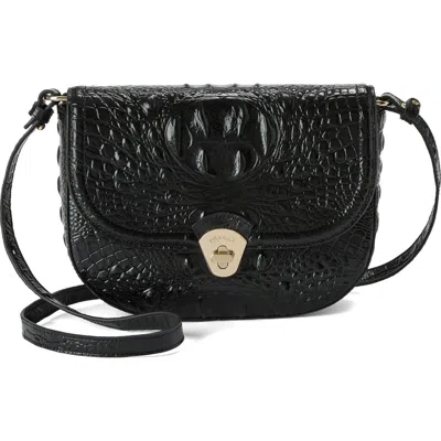 Brahmin Portia Croc Embossed Leather Crossbody Bag In Black