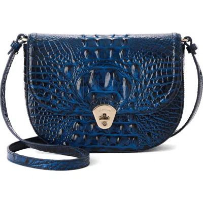 Brahmin Portia Croc Embossed Leather Crossbody Bag In Blue