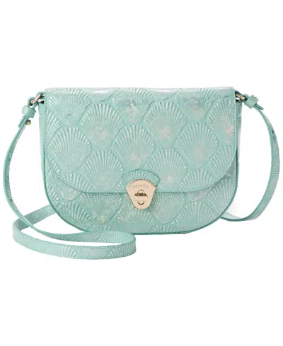 Brahmin Portia Small Seashell Embossed Leather Turn-lock Crossbody Bag In Waterfall Tides