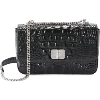 Brahmin Rosa Croc Embossed Leather Convertible Crossbody Bag In Black