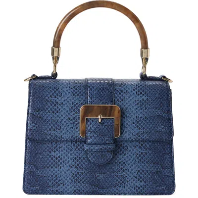 Brahmin Small Hallie Snakeskin Embossed Leather Top Handle Bag In Blue
