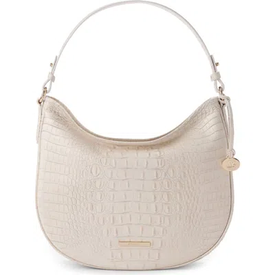 Brahmin Small Kathleen Croc Embossed Leather Shoulder Bag In White
