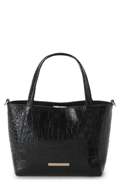 Brahmin Small Mona Croc Embossed Leather Tote In Black