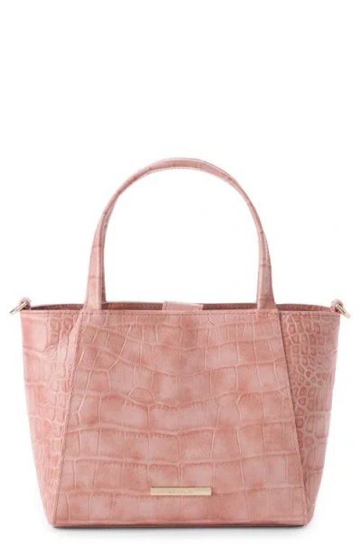 Brahmin Small Mona Croc Embossed Leather Tote In Pink