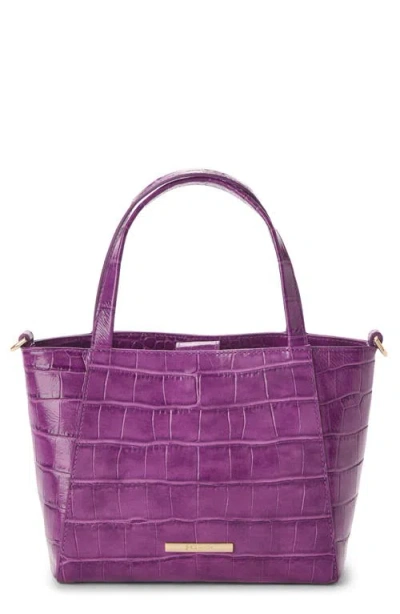 Brahmin Small Mona Croc Embossed Leather Tote In Purple