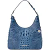 Brahmin Tabitha Croc Embossed Leather Shoulder Bag In Blue Seren