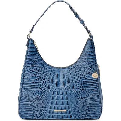 Brahmin Tabitha Croc Embossed Leather Shoulder Bag In Blue Serenade