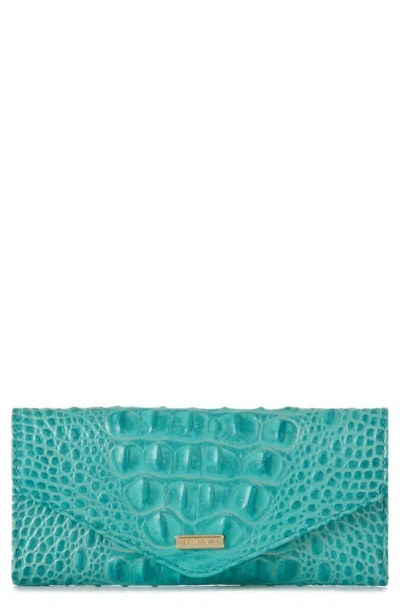 Brahmin Veronica Melbourne Croc Embossed Leather Envelope Wallet In Mermaid Green
