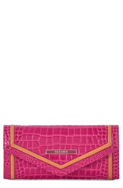 Brahmin Veronica Melbourne Croc Embossed Leather Envelope Wallet In Paradise Pink