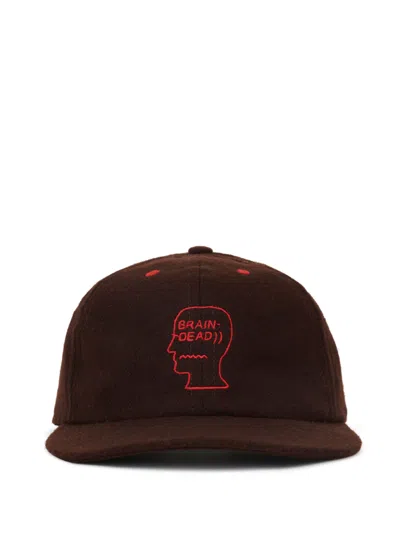 Brain Dead 6 Panel Hat Logohead Hat In Brown