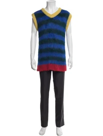Pre-owned Brain Dead Alpaca Striped Sweater Vest W/ Tags In Blue
